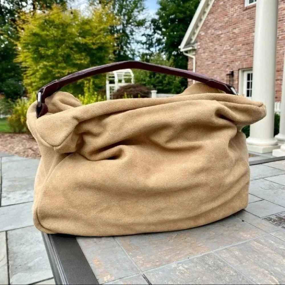 New Free People Suede Leather Slouch Crossbody Shoulder Hobo Bag Brown - Picture 4 of 11